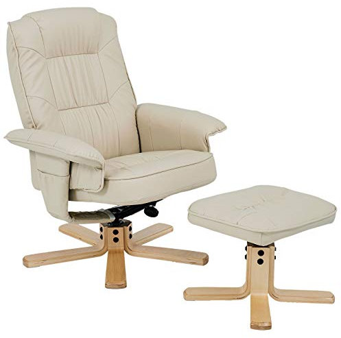 IDIMEX Fauteuil de Relaxation Charly avec Repose-Pieds Pouf, siège pivotant et Dossier inclinable, Assise rembourrée Confortable et Relax, revêtement synthétique Beige