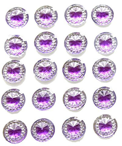 Syntego 40 x Self Adhesive Round Diamante Rhinestones Acrylic Crystals Stick on Gems for Card Making (Purple)