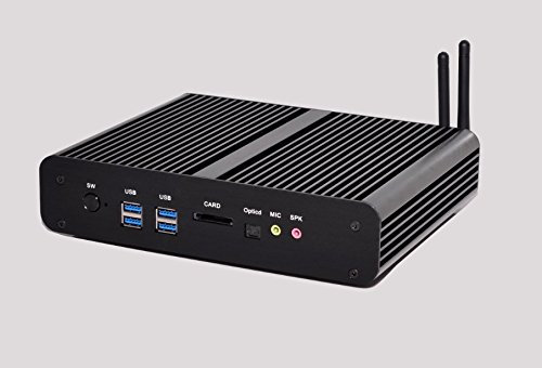 New Broadwell i7 5500U Mini Box PC, Fanless PC, HTPC, Desktop PC with Rich IO: Dual HDMI Dual LAN SPDIF out USB3.0 WiFi, 4K ., Black Aluminum Shell