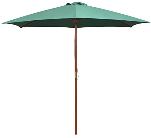 vidaXL Sombrilla con Palo de Madera, Parasol Toldo Protector, Refugio Solar, Paraguas para Playa Jardín Patio Exterior, Verde 270x270 cm