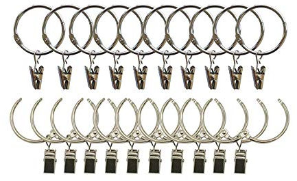 leoyoubei Pack of 20 Open Solid Metal curtain ring with Hook,Movable clasp Suitable for fixed pole Shower Curtain Rings/Hooks Set -Mental Silver (3 Interior Diameter)