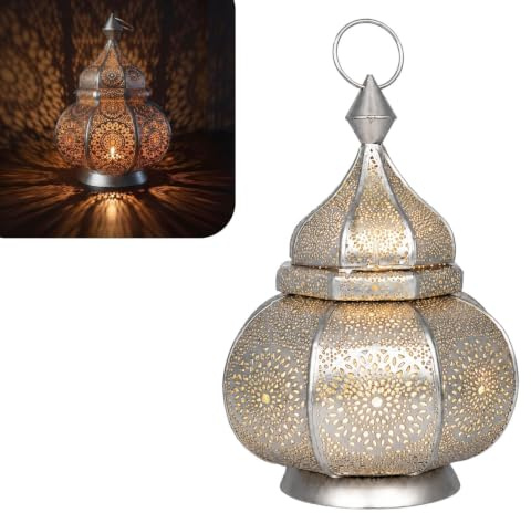 Orientalische Laterne Ziva handgemacht aus Metall in Silber 30 cm hoch
