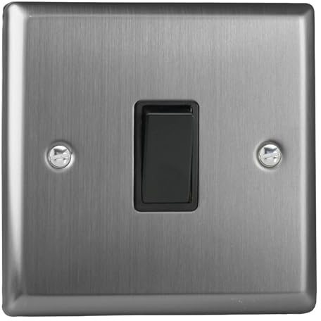 Varilight Single Rocker Light Switch Intermediate - Classic Brushed Steel With Black Rocker, XT7B