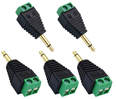 AAOTOKK 3.5mm Screw Terminal Gold Plated 3.5mm (1/8) TS Mono Male to 2 Pin Female Screw Terminal AUX Headphone Balun Solderless Converter Adapter(5-Pack/Male)