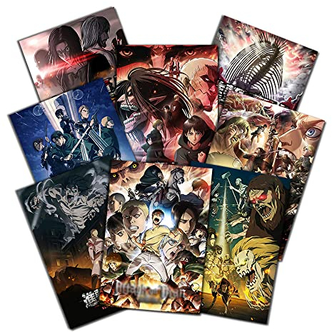 ePanda AOT Poster Eren Jaeger Eren Yeager Attack Anime Titan Poster HD-Druck Poster für Wohnzimmer Schlafzimmer Junge Wandkunst Dekor, Set, Set mit 8 Stück, 29,2 x 41,9 cm