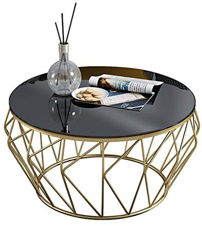 Table Basse Salon Table Basse Ronde Noire en Verre de Fer forgé, procédé de Peinture Professionnel en métal, appropriée au Salon, Petit Appartement, hôtel, 2 Tailles Disponibles
