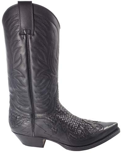 Sendra Boots 3241 Trenzado Cuervo West Nero Stivali Donna Uomo Ibiza Cowboy Western Stivali A Punta Tacco Inclinato Intrecciato Collo Piede Treccia Fatto A Mano Vera Pelle Taglia 41