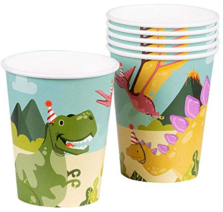Boland 50058 - Partygeschirr Trinkbecher Dinosaurier, 6 Stück, Fassungsvermögen 25 cl, Dino, Tier, umweltfreundliche Pappbecher, Einwegbecher, Geburtstag, Überraschungsparty, Mottoparty, Karneval