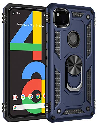 GOGME Hülle für Google Pixel 4A 4G (5.81), 360 Grad Drehbar Ring Stand [Kompatible Magnetische Autohalterung] Schutzhülle, Dual Layer Silica TPU + Harter PC Handyhülle. Navy blau