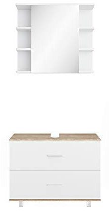 Vicco Badmöbel-Set Ilias, Weiß/Sonoma, 80.2 cm, besteht aus Badspiegel und Waschbeckenunterschrank