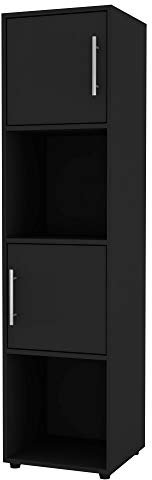 URBNLIVING Black Cube Bookcase With Glossy Wooden Door Metal Handle Display Shelf Storage Shelving Cupboard (Black Door, 4 Cube)