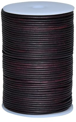 Cords Essentials Round Genuine Leather String Cord, Rope for Jewelry Making, Necklaces, Bracelets, Kumihimo Braiding, Wraps, Crafts and Hobby Projects (Distressed Red Brown, 2.0 MM)
