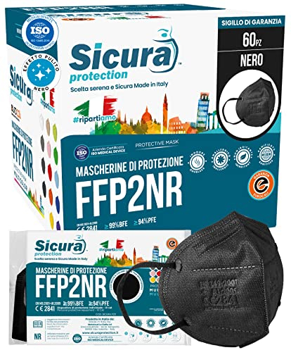 60 masques FFP2 Certifié CE NOIR Fabriqué en Italie BFE ≥99% Sanitized Masque FFP2 italien scellé individuellement EN 149:2001+A1:2009