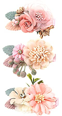 3Pcs Mädchen Haarspangen, Baby Haarspangen Haarspangen für Mädchen Haarschmuck Baby Haarspangen mit künstlichen Blumen für Prinzessin Haar All-Match frisch und natürlich