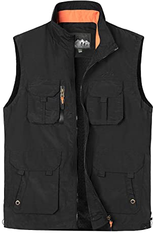 Yukirtiq Herren Sommer Outdoor Weste Leicht Atmungsaktiv Anglerweste Schnelltrocknend Safariweste Funktionsweste mit vielen praktischen Taschen Jagdweste Wandernweste, A-Schwarz, XXL
