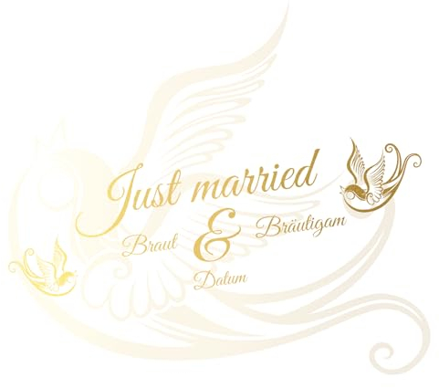 Aufkleber Folie Just Married für Hochzeitsauto Autoaufkleber Heck Wandaufkleber Wandtattoo Hochzeit Trauung Heiraten Sticker Selbstklebend Dekoration (Gold, Wunschname + Datum)