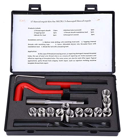 Kit d'outils de réparation de filetage 17 pièces M12x1.5, kit d'accessoires de réparation hélicoïdal femelle pour inserts filetés
