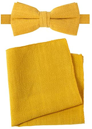 Spring Notion Herren Taschentuch-Set mit Fliege und Einstecktuch aus Leinenmischung, senffarben, Einheitsgröße