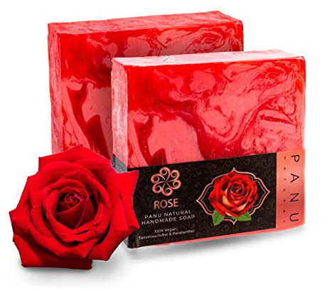 Panu Seifen Rose - Vegane Duschseife für alle Hauttypen - Naturseife als festes Duschgel und festes Shampoo - Premium Soap Bar - Natürlicher Duschbrocken als festes Duschgel