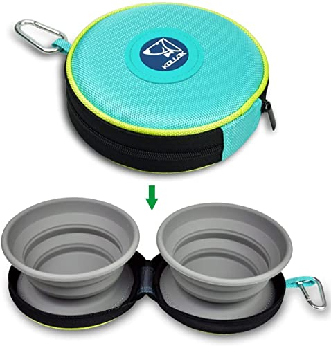 UEME Double gamelle de Voyage pour Chiens, 2 in 1 gamelles Pliables en Silicone pour l’Eau et la Nourriture, étui Pliable en Tissu Oxford zippé avec Mousqueton, gamelle Portable de randonnée