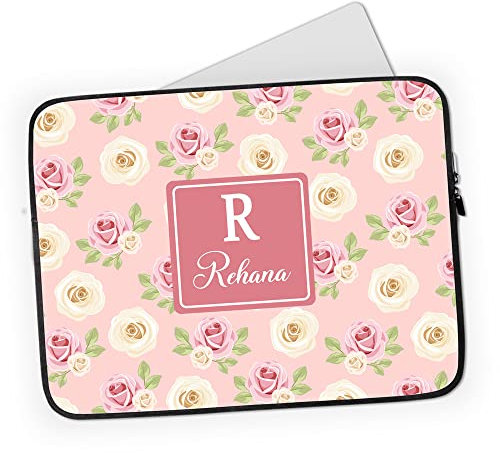 Personalised Laptop Case Sleeve - Ladies - Floral/Roses - Add Name/Initial - Tablet or iPad Bag - Gift (12-13 inch)