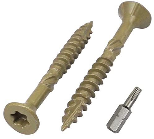 SKIR'CO (Pack of 100 pcs) Green Anti-corrosion Finish 4.5 x 40 mm Timber Decking Screws, Wood Screws, Type 17, Countersunk Torx Head
