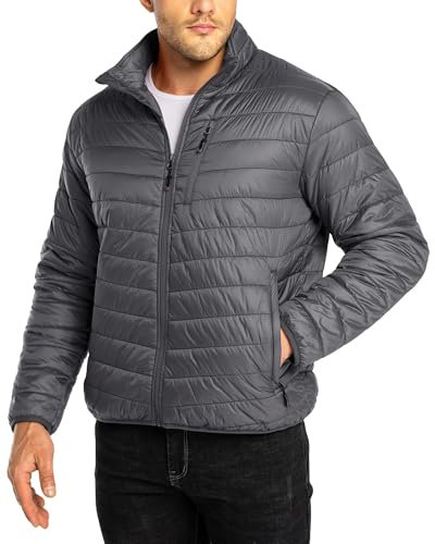33,000ft Herren Steppjacke Packbare Übergangsjacke in Daunenjacken-Optik für Männer Gefütterte Pufferjacke Wasserabweisende Outdoorjacke mit Taschen für Herbst Frühlings Winter, Grau M