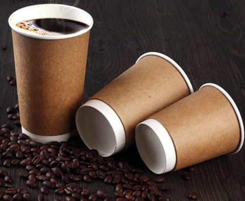 HOT BARGAINS, 500 x 12oz Brown Double Wall Insulated Disposable Coffee Cups - Kraft Paper Cups for Chocolate Tea, Espresso, and Cold Drinks