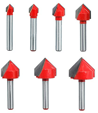 Saipor 7pcs 1/4-Inch Shank 90 Degree V Groove Router Bit CNC Engraving Router Bit Carbide Tipped V Grooving Bit Woodworking Milling Cutter Tools
