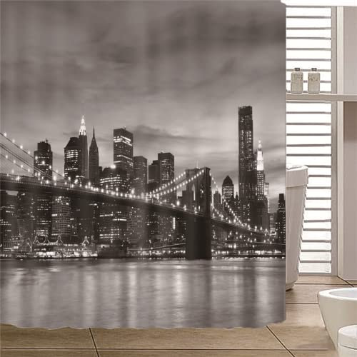 BOVZOX Rideau de Douche imperméable en Polyester Noir et New York City Lavable avec 12 Anneaux de Rideau de Douche pour Salle de Bain