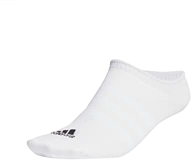 adidas Unisex Thin and Light No-Show Socks 3 Pairs, White / Black, 10.5-12.5