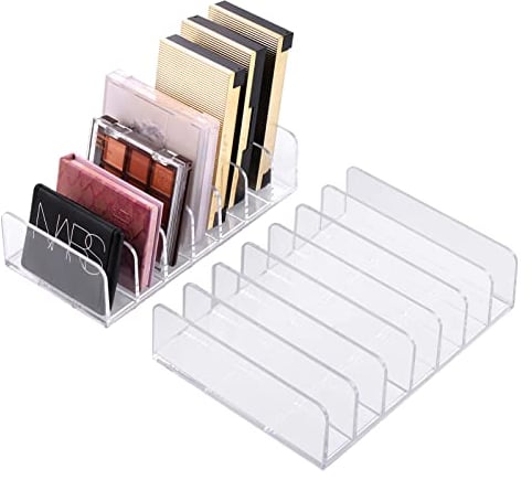 Fentar 2 Pack Kosmetik Organizer, 2 Größen Make-Up Aufbewahrungsbox Acryl Make up Halter mit 7 Steckplätzen, Kosmetikbox Schminkaufbewahrung für Dresser Schlafzimmer Schminktisch, Durchsichtig