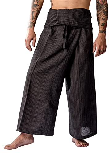 LannaPremium Thai Fisherman Pants for Men Women Yoga Pants Pirate Pants Martial Arts Pants-All Black