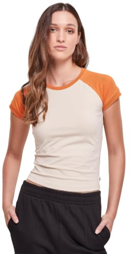 Urban Classics Damen T-Shirt Ladies Organic Stretch Short Retro Baseball Tee softseagrass/vintageorange 5XL