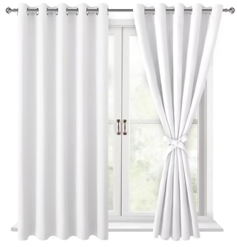 Hiasan Verdunklungsvorhänge Gardinen mit Ösen, Grau Weiß Blickdicht Vorhänge, 2 Stück, 167 x 137 cm (Breite x Höhe), weiche Schiebevorhänge für Schlafzimmer, Wohnzimmer usw.