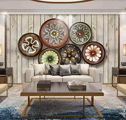 COJIC 3D Selbstklebende Wandtapete Runde Florale Holzmaserung Wandkunst Kinderzimmer Restaurant Bar Shop Wohnzimmer Schlafzimmer Wand Poster Dekoration Tapete Wandbild t 300 (Breite) x 210 (Höhe) cm