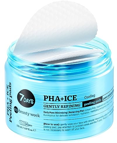 7Days Hautpflege Peeling Pads – Sanfte Gesichtspeeling-Pads mit PHA und Hyaluronsäure – kühlender und beruhigender Gesichtspflege-Reiniger