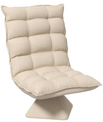 HOMCOM Fauteuil de sol paresseux fauteuil relax fauteuil salon design capitonné inclinaison dossier réglable pivotant 360° revêtement lin beige