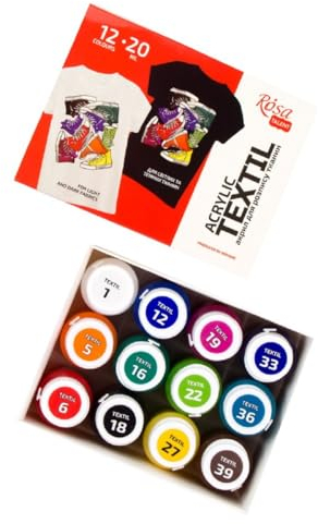 Krevo Art Stoffmalfarben Textilfarben Waschfest | Set aus 12 x 20ml Stofffarben in Fläschchen | Zum Bemalen von verschiedenen Textilien