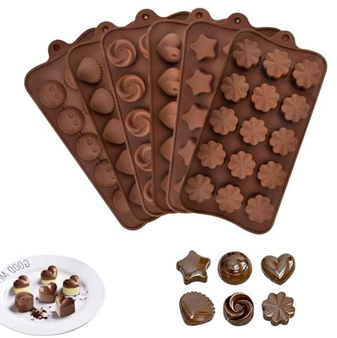 Lot de 6 moules à chocolat en silicone 3D - Différents moules à pralines anti-adhésifs - Pour la cuisson au chocolat, bonbons, gelée, glaçons
