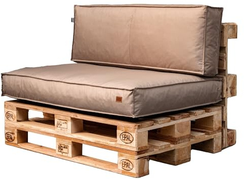 GoldenGroup Gartenset Kissen für Palettenmöbel Cappuccino - Strapazierfähiges Gewebe - Palettenkissen Set Gefüllt mit Schaumgranulat - 120x65x15 Sitzkissen - 120x40x10 Rückenkissen