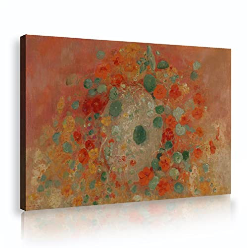 SHENGPOSTER Blumen Blumen Wandkunst Leinwanddrucke Odilon Redon Kunstdrucke auf Leinwand Kapuzinerkresse Drucke Wandbilder Kunstwerk für Wohnwände 60x90cm Innenrahmen
