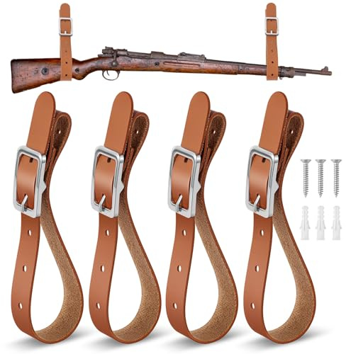 Vercraft Adjustable Leather Hanging Straps Gun Axe Wall Mount Display Gun Racks Wall Mount for Shotgun, Axe, Hatchet, Sword, Tools, with Screws and Expansion Bolt