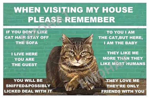 Cat Metal Tin Sign When Visiting My Home Please Remember Wall Art Funny Decorations Poster Gifts For Cat Lovers Living Room Home House 8x12 Inch