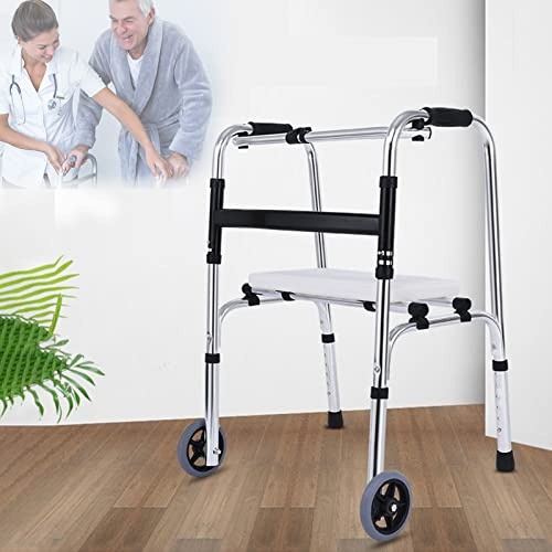 Klappbarer Standard-Gehhilfe, Gehgestell Mit Rädern Und Abnehmbarem Sitz, Höhenverstellbare Gehhilfe Für Erwachsene Senioren Mit Behinderungen,Silber
