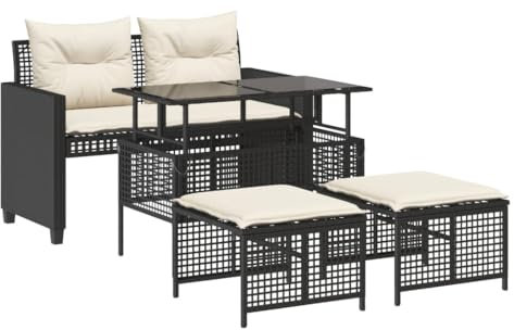 vidaXL Garten Sofagarnitur 4-TLG., Gartenmöbel Set mit Kissen, Sitzgruppe Lounge Sofa für Terrasse Garten, Gartengarnitur, Schwarz Poly Rattan Glas