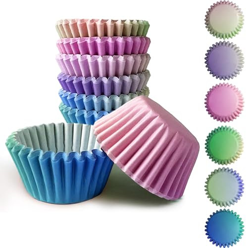 Gcardist 300 Stück Standard-Muffinförmchen Cupcake-Becher 6 Designs Blaue Rosa Muffinpapier-Backförmchen Cupcake-Hüllen (Standardgröße)