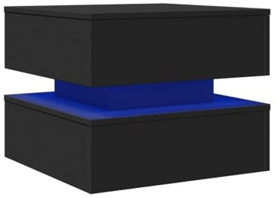 vidaXL Mesa de Centro con Luces LED, Mesita Baja de Sofá con Almacenamiento, Mueble Auxiliar de Teléfono, Decoración para Salón, Negro
