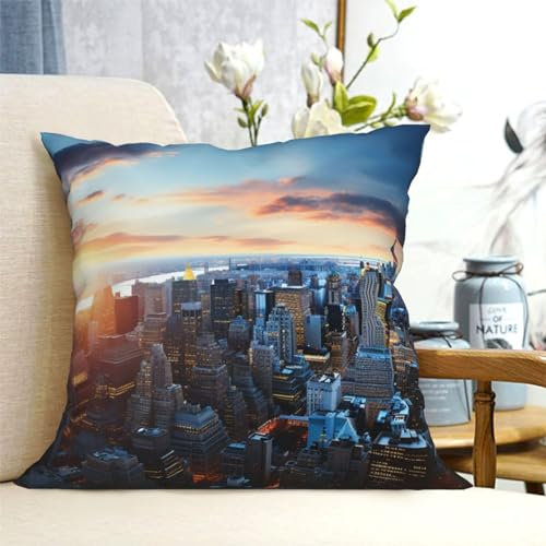 NONHAI Quadratischer Kissenbezug, Motiv: Skyline von New York City, 40,6 x 40,6 cm, dekorative Bauernhaus-Kissenbezüge für Couch, Sofa, Schlafzimmer, Wohnzimmer, Auto-Dekoration, Dekokissen