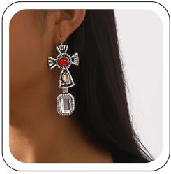 Wendalern Edelstein-Kreuz-Ohrringe Kristall-Kreuz Quadratische Ohrringe Barocke Kreuz Tropfen Ohrringe Vintage Keltischen Kreuz Aussage Ohrringe Religiösen Schmuck Für Frauen Und Mädchen